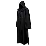 GraduationMall Schwarz Umhang mit Kapuze Herren Damen Mittelalter Mantel Jedi Robe Ritter Fancy Halloween Cosplay Kostüm Cape L