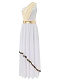 Jowowha Damen Griechische Göttin Kostüm Griechisches Kleid EIN-Schulter Langes Edles Kleid Antike Römerin Kostüm Show Tanzkostüm Champagne S