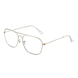JM Flieger Blaues Licht blockiert Computer Brillen, Platz Augenschutz Video Eyeglasses Anti Blendung Damen Herren(Goldrahmen Klar Tempel Tipps)