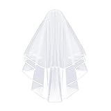 Amerson Brautschleier, Schleier kurz Brautschleier Tüll Hochzeit Kurzer Satinkante mit Kamm für Junggesellinnenabschied Party (Weiß), L45