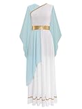 Aiihoo Damen Griechische Göttin Kostüm Antike Römische Göttin Kleid Toga Ärmellos Maxikleid mit Schulter Tuch Königin Ägypten Fasching Kostüm Hellblau XL