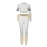 Funhoo Weiß Frauen Königin Padme Amidala Kostüm Bluse + Hose + Gürtel + Armband + Leggings Zubehör Klassisch Prinzessin Leia Cosplay Anzug Halloween Karneval Outfit (Set, XL)