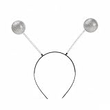 Alien Haarband Silber mit 2 runden Kugeln, Haarreif Glitter, silber, Feder, Kugel, Disco, Alien, glänzend, Kopfschmuck, Karneval, Halloween, Verkleidung, Accessoire (Silver, One Size)