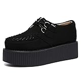 RoseG Damen Schnürschuhe Flache Plateauschuhe Gote Punk Creepers Schuhe Schwarz 37