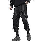 XYXIONGMAO Techwear Herren Hip-Hop-Hose, schwarz, Streetwear, Gothic, Sweathose, taktische Cargohose für Herren, Schwarz, Groß