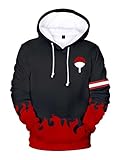 Syqiya Hoody Hoodie Anime Kapuzen 3D Druck Sweatshirt Uchiha Clan Uchiha Ichizoku uchiwa Cosplay Kostüm Herren Damen Unisex Schwarz XS (Chest 92cm)