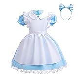 Lito Angels Alice im Wunderland Kleid Kostüm Verkleidung mit Weißer Schürze und Haarreifen für Kinder Mädchen Größe 8-10 Jahre 134 140 (Tag-Nummer 140)