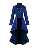 Damen Steampunk Vintage Frack Jacke Unregelmäßiger Saum Gothic Kleidung Viktorianischer Gehrock Lang Mantel Renaissance Mittelalter Cosplay Uniform Halloween Kostüm für frauen(Blau,L)