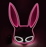 Halloween Maske,Led Halloween Maske Damenmaske Leuchtmaske Halloweenmaske Mit 3 Blitzmodi für Erwachsene Mask Party Halloween Karneval Cosplays Fasching Kostüme LED Maske Dekoration Hasenmaske Rosa