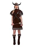 HENBRANDT Damen Viking Warrior Kostüm, Horned Wikinger-Kriegerin, Drachenbändigerin mit Kunstfell, Einheitsgröße