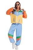 Velcoxplay 80er Jahre Kostüm Damen Trainingsanzug Disco, 80er 90er Retro Anzug Jacke Hose Anzug Style Jogginganzug für Karneval Faschingskostüm L