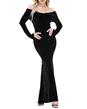 LVCBL Festkleid Damen Ballkleid Maxi Kleider Schulterfrei Halloween Gothic Kleid Schwarz M