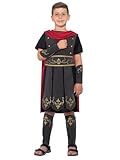 Smiffys Römischer Soldat Kostüm, Schwarz, mit Tunika, befestigtem Umhang, Arm- & Beinstulpen