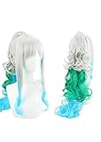 Bokerom Anime Perücke One Piece Yamato Cosplay Perücke mit Perückenkappe Grün Silber Pferdeschwanz Langes Welliges Haar Cosplay Kostüm Perücke Halloween Party Zubehör