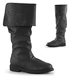 Herren-Westernstiefel, mittelalterliche Piratenstiefel, Gothic-Stiefel für Männer und Frauen, die die Wade ziehen, Flache Jazz-Stiefel, Ritterstiefel,Schwarz,44 EU
