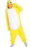 Focupaja Unisex Gelber Enten-Strampler für Erwachsene und Teenager Halloween Pyjamas Tier Cosplay Kostüme Einteiler M