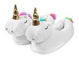Zolta Plüsch Hausschuhe für Damen, Mädchen und Kinder - Pantoffeln Damen mit Tiere - Flauschige kuschel Slippers - Lustige, warme Puschen für Winter - Einhorn Hausschuhe - 36-41 - Weiß
