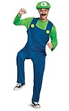 DISGUISE Offizielles Classic Luigi Kostüm Herren Super Mario Kostüm Erwachsene Damen Luigi Hat Costume, Faschingskostüm Karneval Kostüm Geburstag Größ XL
