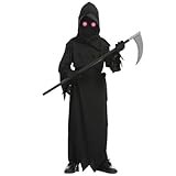 Glurak Kinder Death Tod Cosplay Kostüm Outfit mit Sense und Brille für Halloween Karneval Dekoration, Schwarz (M)