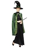 Amscan - Erwachsenenkostüm Professor Mc Gonagall aus Harry Potter, Kleid, Umhang, Hut, Magierin, Zauberin, Schwarz, Grün