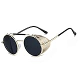 besbomig Retro Rund Steampunk Sonnenbrille für Damen Herren Polarisiert UV Schutz - Hippie Metallrahmen Festliche Partybrille Fasching Brillen Modeaccessoire