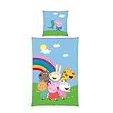Herding Bettwäsche Peppa Pig, Kopfkissenbezug 80 x 80 cm mit Wende-Motiv, Bettbezug 135 x 200 cm, Mit Reißverschluss, 100% Baumwolle/Renforcé