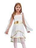 inhzoy Mädchen Griechische Kleider Kinder Römische Göttin Griechische Göttin Kleid Antike Griechen Outfit Halloween Fasching Partykleid Tanzkleidung Weiß 134-140