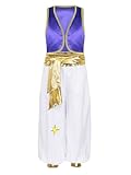 iiniim Kinder Jungen Arabischer Prinz Kostüm Araber Orient Sultan Kostüm Weste + Aladinhose Halloween Karneval Faschingskostüm D Dunkel Lila 170-176