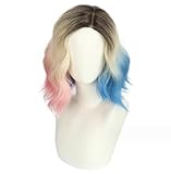 Cosplay Enid Sinclair wig short curly blue mixed pink gold anime women's wig (A2)