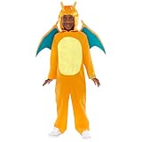 Amscan 9918508 – Offiziell lizenzierter Unisex-Overall „Pokémon Glurak“ mit Kapuze, Kostüm für Kinder, Alter: 6-8 Jahre