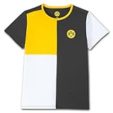 Borussia Dortmund BVB T-Shirt Block Kinder - Offizieller Fanartikel, Anthrazitweißes Shirt mit Gelbem Block und BVB-Emblem, 100% Baumwolle Gr. 152