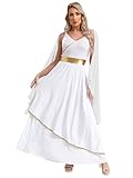 Jowowha Damen Griechische Göttin Kostüm Griechisches Kleid Langes Edles Kleid Antike Römerin Kostüm Show Tanzkostüm Weiß L