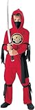 Tante Tina Ninja Verkleidung Kinder - 3-teiliges Ninja Kostüm für Jungen mit langärmligen Kapuzenoberteil, Hose und Gürtel - Rot/Schwarz - Größe S (116) - für Kinder von 3 bis 5
