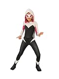 Rubies Spider Gwen Classic Mädchen Jumpsuit mit angebrachter Kapuze, Stiefelüberzug und Augenmaske, offizielles Marvel-, Spider-Mann-Kostüm, für Karneval, Halloween, Weihnachten und Geburtstag