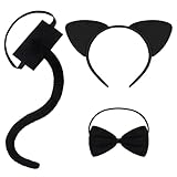 UILYNIU 3 Stück Katzen Kostüm, Tierkostüm Erwachsenes Kinder Katzenohren Haarreif Katze Lang Schwanz Fliege, Tier Kostüm für Mädchen Fasching Halloween Katze Ohren Katzenschwanz Tier Cosplay (Katze)