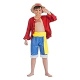 Chaks - Luffy Kostüm Jungen, offizielles One Piece Outfit, 4-teiliges Anime Set, Monkey D. Luffy, Cosplay, Karneval