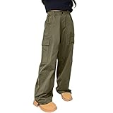 Rolanko Mädchen Cargohose, Baumwoll Baggy Hose mit Elastischer Taille und Mehreren Taschen für Kinder von 6–15 Jahre, Grün, Größe: 140