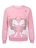 Jowowha Mädchen Pullover Sweatshirt Glitzernde Einhörner/Pferd Druck Pulli Rundhals Langarmshirt Casual Jumper Tops Oberteile Gr.98-176 Rosa 134-140