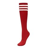 CHIC DIARY Kniestrümpfe Damen Mädchen Fußball Sport Socken College Cheerleader Kostüm Strümpfe Cosplay Streifen Strumpf, Rot, Einheitsgröße