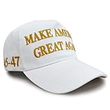 LEEMASING MAGA Hat Präsident Donald Trump Make America Great Again Kappe Bestickt Unisex Stil Kopfbedeckung (Weiß Gold)
