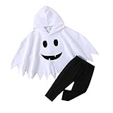 Lerrita Baby Jungen Mädchen Halloween Umhang Hosen Set Halloween 2 Teiliges Outfit Geist Druck Umhang+Hosen Baby Unisex Halloween Party Cosplay Kostüm Set Halloween Geist Umhang Schwarz Hose Outfit
