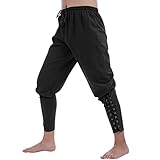 Odizli Mittelalter Kleidung Herren Sommer Leinenhose Lang Wikinger Gothic Steampunk Renaissance Viktorianische Hosen Pirat Kostüm Piratenkostüm Halloween Karneval Cosplay Faschingskostüme Schwarz M