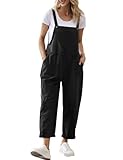 YESNO Damen Latzhose Sommer Oversize Trägerhose Beiläufig Loose Bib Pants Overall Baggy Jumpsuit Strampler Sommerhose mit Träger (M PV9DE Schwarz)