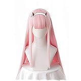 PWEINCY Frauenhaar für Power DARLING in the FRANXX Zero Two 02 Cosplay-Perücke mit Hörnern Stirnband