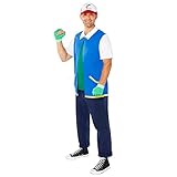 Amscan - Erwachsenenkostüm Ash aus Pokemon, Oberteil, Mütze, Handschuhe, Motto-Party, Karneval, Blau, DE 56