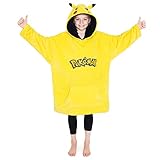 Pokemon Oversize Hoodie Jungen Decke mit Ärmeln und Kapuze, Pikachu Fleece Blanket Hoodie Pullover (Gelb/Schwarzes Pikachu)