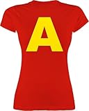 Shirt Damen - Kostüm Buchstabe A Streifenhörnchen Chipmunk Alvin I Passend für Karneval I Gruppenkostüm Fasching - XL - Rot - und. Karneval+Fasching Shirts &Fasching faschingst-Shirt
