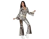 ATOSA | 70er Jahre Damen Disco Kostüm Silber | Metallic Jumpsuit mit Gürtel | Ideal für Mottopartys, Karneval | ABBA Disco & Style Musik | Saturday Night Fever inspiriertes Design | M-L