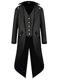 Halloween Mittelalter Viktorianische Jacke Kostüme für Männer, Steampunk Gothic Frack Mantel Uniform, Renaissance Piraten Vampir Party Cosplay Kostüme for Herren Erwachsene(Schwarz,M)
