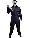 Geplaimir Hallloween Killer Kostüm für Erwachsene 2-teiliges Herren Halloween Costumes Blutverschmiertes Messer Horror Cosplay Kostüm Set für Halloween Arbeitsoveralls Overall Blau Navy 32-3XL